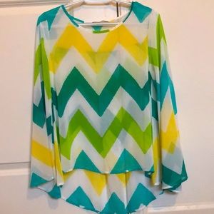 Green patterned sheer top